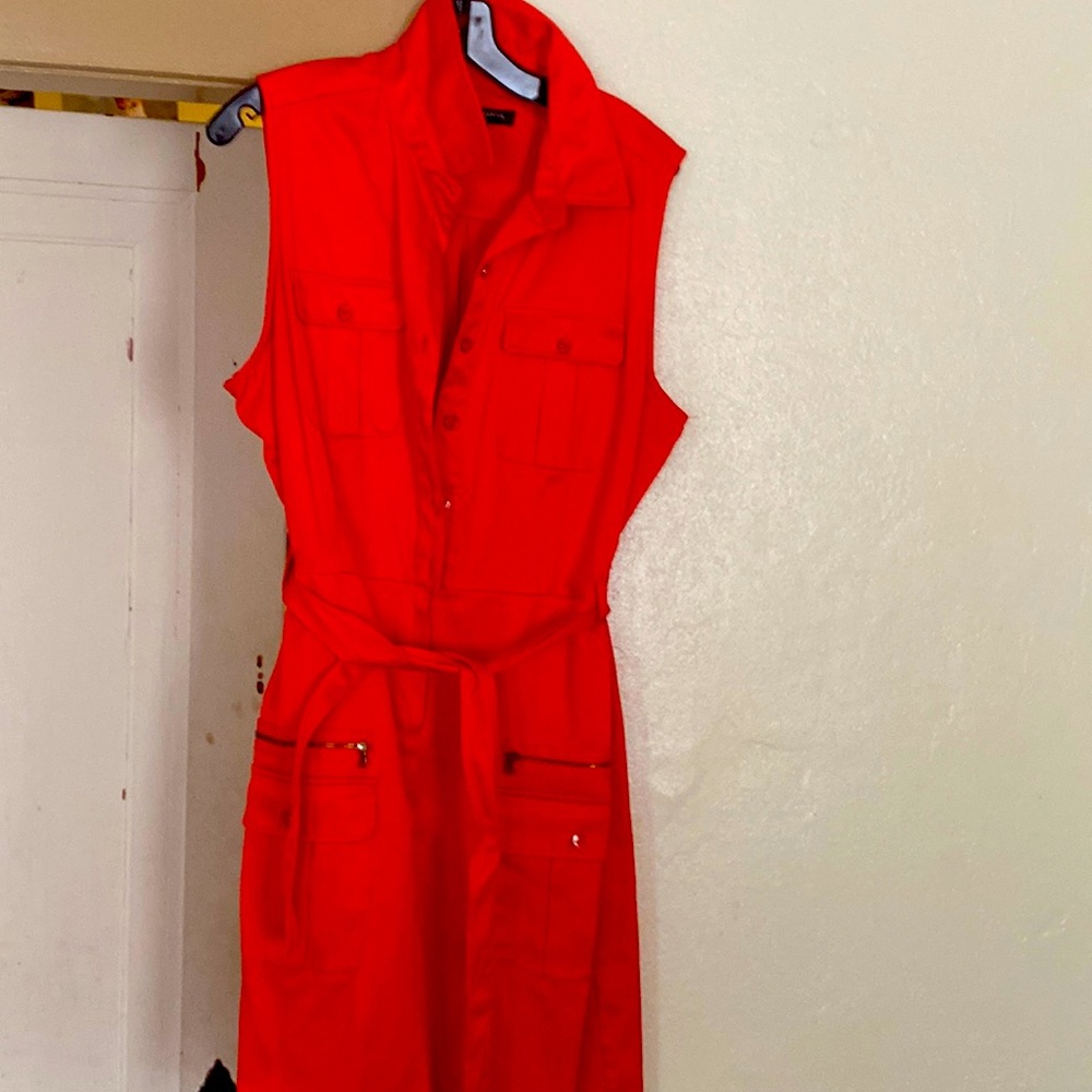 Size 14, sleeveless, burnt orange dress